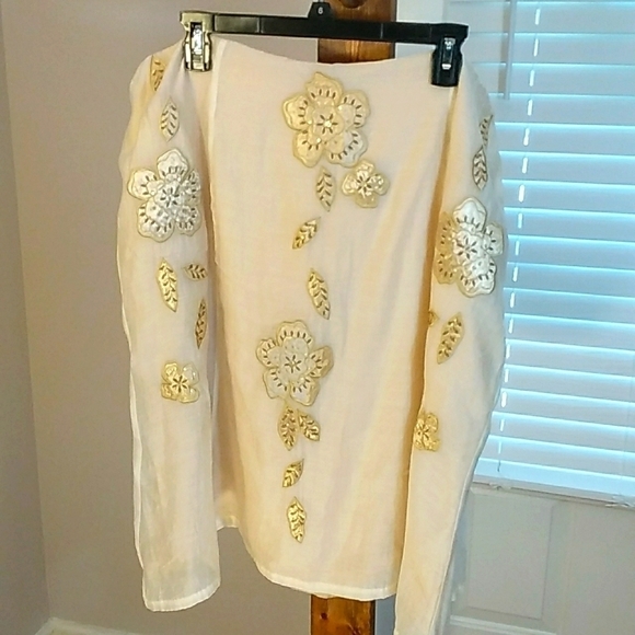 Bandilino Woman Cream Gold Floral Applique Sequin Party Cocktail Skirt Size 18W - Picture 6 of 8